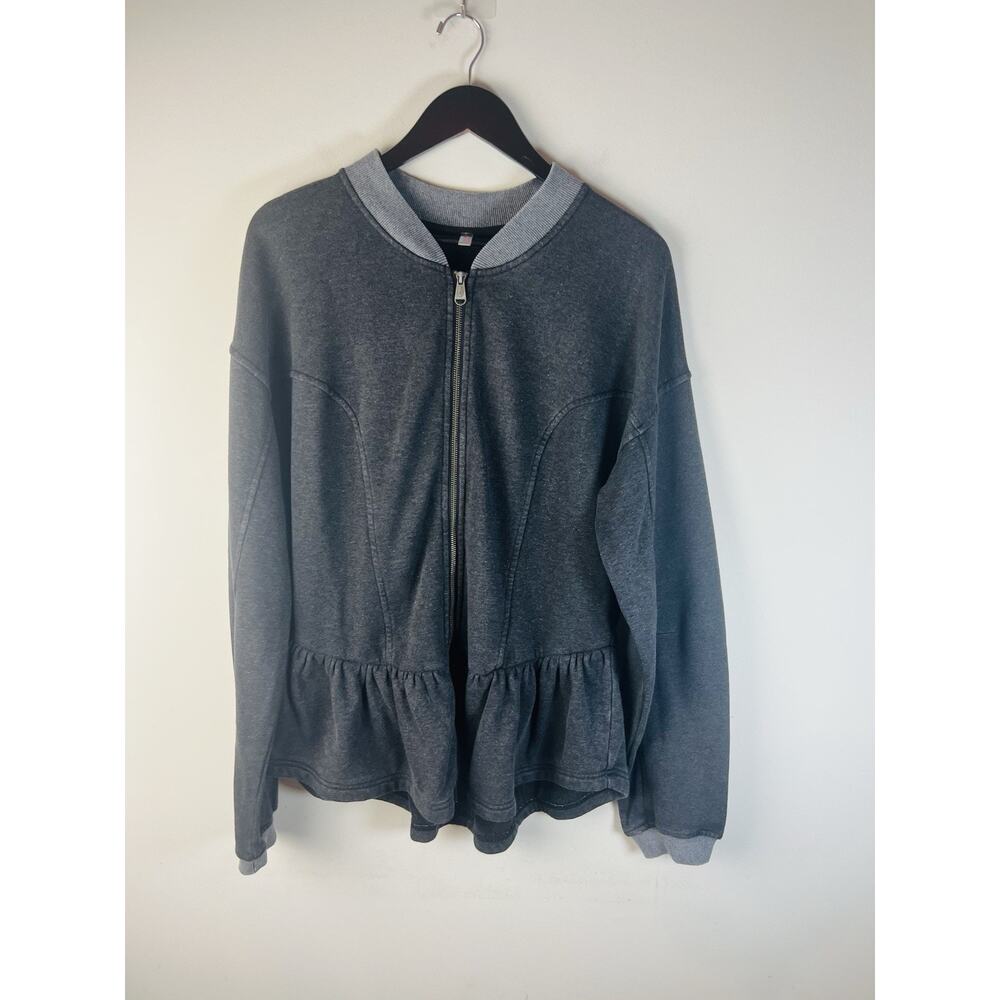 Free People Movement Jacket Womens L Zip Up Gray A Game Zip Up Peplum
